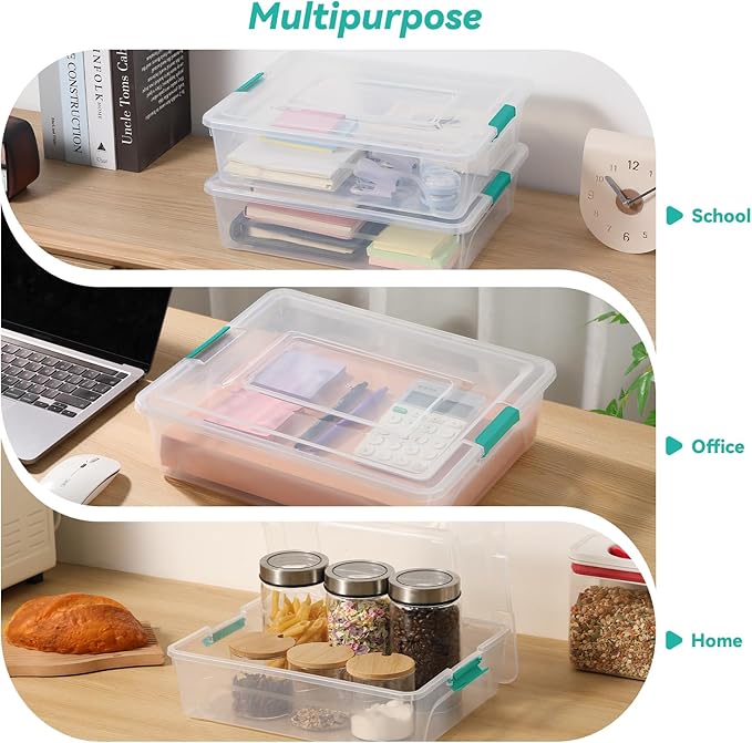 Clear Plastic Storage Bins with Lids Stackable Storage Box for Crafts Supplies (Large 4Pack Green)