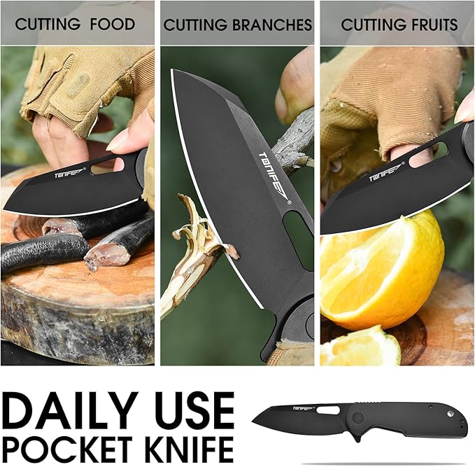 TONIFE Galaxy EDC Folding Pocket Knife with D2 Steel Blade and Aluminum Handle Compact Outdoor Tool for Camping and Everyday Carry (Black Titanium)