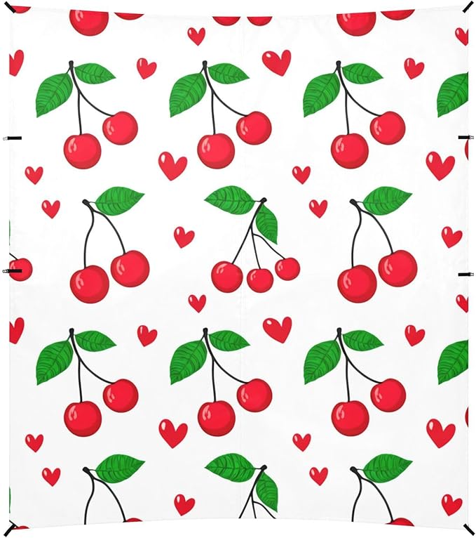 Beach Canopy with Windproof Ropes &amp Sandbags Beach Tent Sun Shade Sun Shelter for Camping Trips Fishing Backyard Fun or Picnics Red Cherries