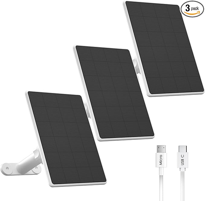 Solar Panel for Security Camera6W Solar Panels with Micro USB&ampUSB-C Port for DC 5V Outdoor CameraSolar Charger for Rechargeable Battery CameraIP65 Waterproof360° Adjustable Mount9.8ft Cable (