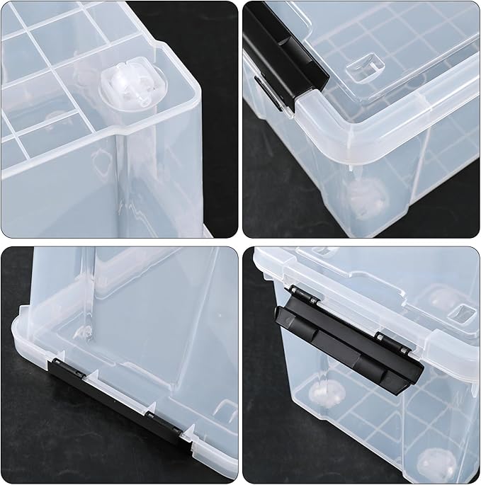 22 Quart Stackable Plastic Storage Bins with Lids and Latching Buckles 4 Pack Tubs Boxes Organizing Clear