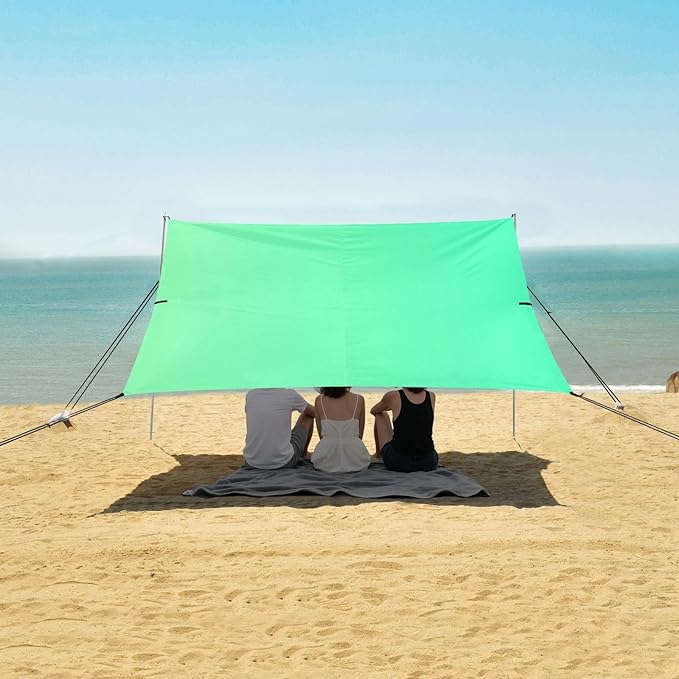 Green Gradient Beach Cabana UPF50+ Easy Setup Portable Sun Shelter with Sandbags and Shovel for Backyard and Camping