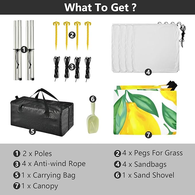 Beach Canopy with Windproof Ropes &amp Sandbags Beach Tent Sun Shade Sun Shelter for Camping Trips Fishing Backyard Fun or Picnics Lemons