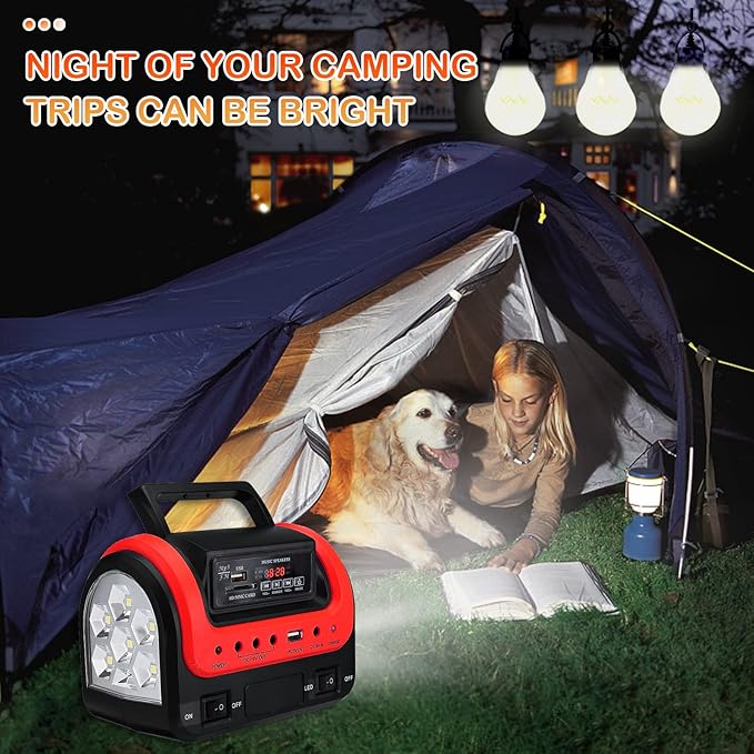 Solar GeneratorPortable Power Station with Solar Panel IncludedLiFePO4 Battery Mini Portable Generator with DC/USB OutletsQuiet Generators LED Flashlight for Home Use Camping(Red)
