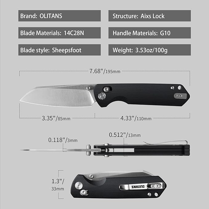 G062 Folding Knife for EDC 14C28N Steel Blade Pocket knife Crossbar Lock Knife for Outdoor Survival Hunting and Camping 3.53oz(Black+Satin)