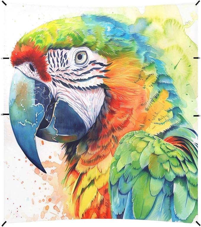 ALAZA Parrot Portrait Watercolor Beach Tent Sun Shelter UPF50+ Protection Beach Shade Canopy w/ 4 Sandbags for Outdoor Camping Fishing Backyard Fun Picnic 10x9 ft
