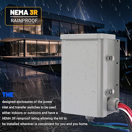 30 Amp Generator Transfer Switch Kit 10-Circuit 7500 Watts Include Weatherproof Inlet Box and 10 Foot Power Cord PVC Conduit Used Indoors or Outdoors NEMA 3R