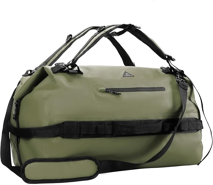 Haimont Large Waterproof Duffel Backpack Roll-Top Heavy Duty Dry Duffle Bag for Boating Travel Motorcycle Kayaking Camping 60L