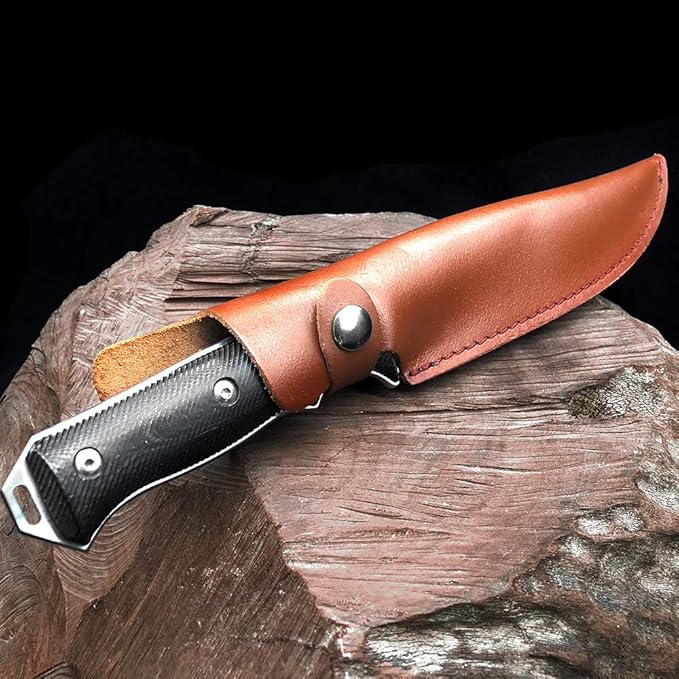 12 Fixed Blade Knife with Leather Sheath G10 Tactical Hunting Knives