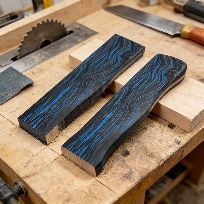 2-piece set of resin knife handle scales blanks material Black and blue patterns DIY folding knife carving decoration(130x43x6mm2PCS)