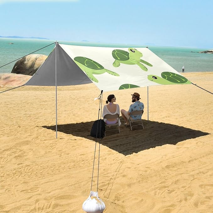 ALAZA Cartoon Turtle Pattern Beach Tent Sun Shelter Portable Canopy Sunshade for Outdoor Camping Picnics Backyard Fun 10x9 ft