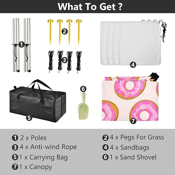 Beach Canopy with Windproof Ropes &amp Sandbags Beach Tent Sun Shade Sun Shelter for Camping Trips Fishing Backyard Fun or Picnics Donut