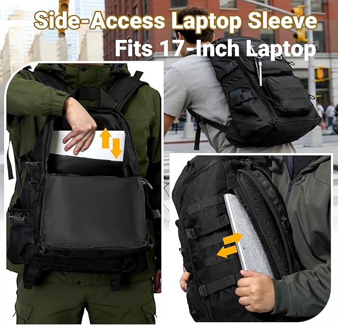 kokkoya Lightweight Tactical Backpacks with Laptop Compartment for Men 40L EDC MOLLE Military Style 17 in Computer with Cup Holder Travel Hiking Daypack