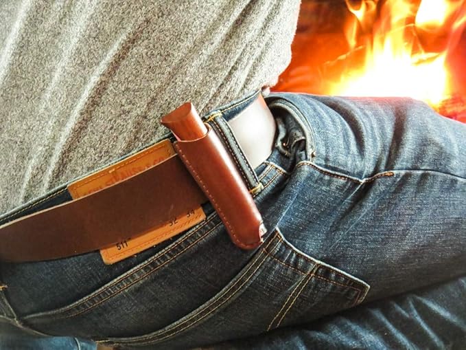 oopsmark Leather Belt Sheath and Case for Knives Designed in Opinel France - Pocket Knife Holder for Camping Hunting Fishing and Picnics