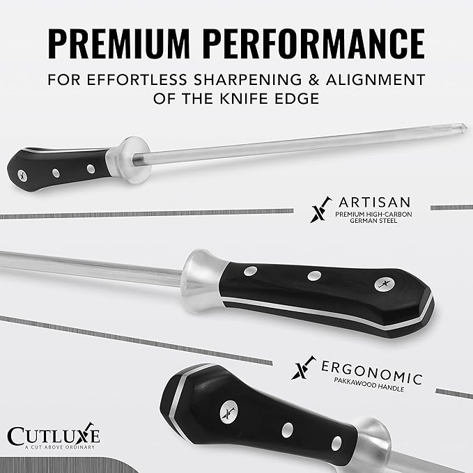 Cutluxe Honing Rod Professional Knife Sharpener Rod – 10 Honing Steel – Ergonomic Handle Design Grilling Gifts for Men – Artisan Series
