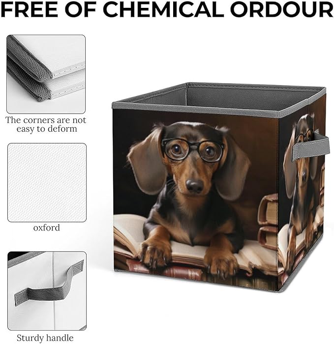Dachshund Printed Foldable Storage Box 10.6 Inches Fabric Storage Box for Wardrobe Bedroom Utility Room