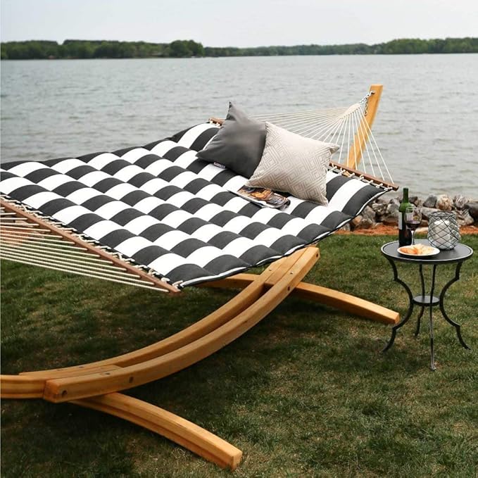 Hatteras Hammocks Cabana Classic Sunbrella Pillowtop Hammock with Free Extension Chains &amp Tree Hooks Handcrafted in The USA Accommodates 2 People 450 LB Weight Capacity 13 ft. x 55 in.