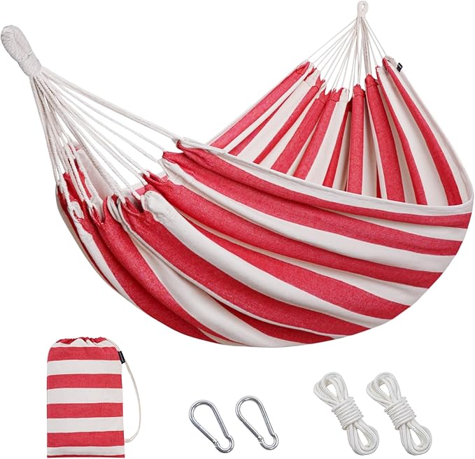 Brazilian Double Hammock 2 Person with Tree Straps Cotton Hammock with Carrying Bag - Woven Hammock for Patio Backyard Porch Outdoor and Indoor Use - Soft Cotton Fabric Hammocks