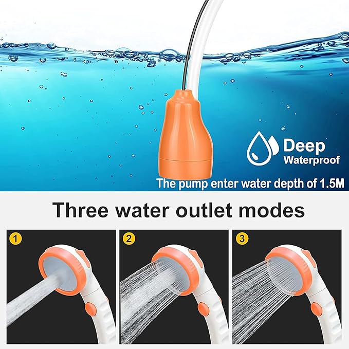 Iron Hammer Portable Shower Outdoor Camping Shower 5000mAh Power Bank Capacity LED Camping Lantern for Emergency Light Mobile Phone Charging car Cigarette Lighter