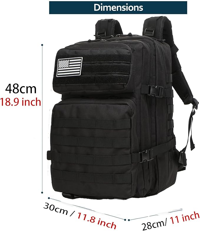 50L Sturdy Waterproof Fishing Hunting Bag Outdoor Military Tactical Sports Fitness Camping Hiking GYM Bag Backpacks (Black)