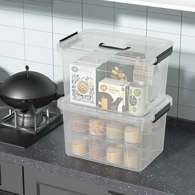 18 Liter Clear Plastic Box with Lid 4-pack Clear Bins Totes for Storage