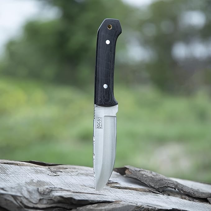 GCS Handmade Micarta Handle D2 Tool Steel Tactical knife Hunting Knife Camp Knife with leather sheath Full tang blade designed for Hunting &amp EDC GCS 108