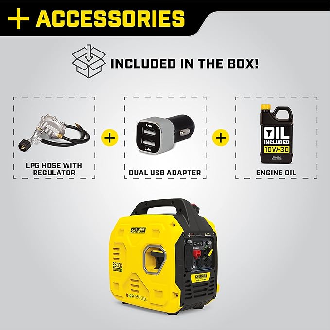 Champion Power Equipment 2500-Watt Dual Fuel Ultralight Portable Inverter Generator with Quiet Technology and CO Shield