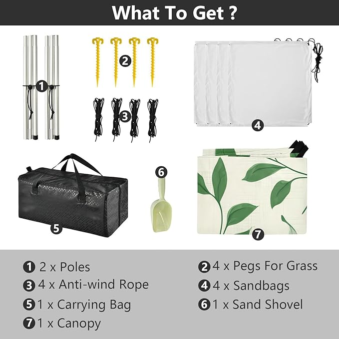 xigua Leaves Beach Tent Sun Shelter with Carrying Bag - Silver Coated Oxford Fabric Beach Canopy for Beach Camping Fishing - Includes Windproof Ropes Sandbags &amp Stakes