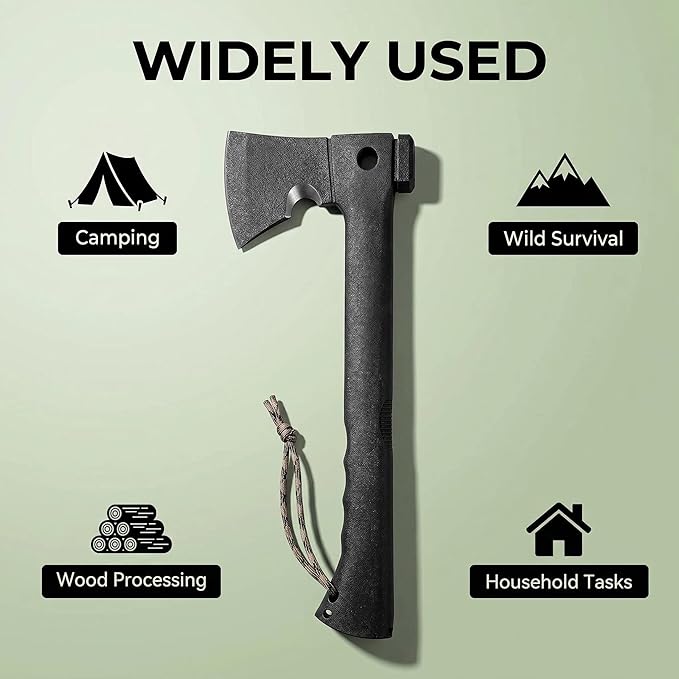 Camping Axe Survival Hatchet 4 in 1 Full Tang Tactical Axe with Durable Steel Head &amp Non-Slip Grip Handle for Camping Survival Landscaping