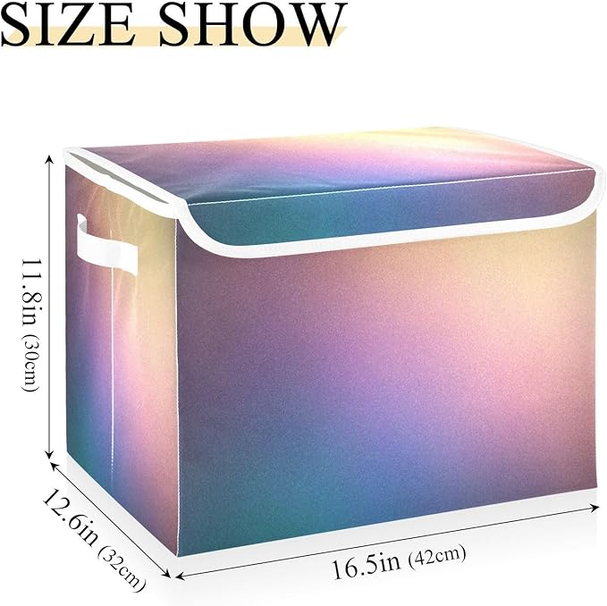 Blue Peach Lilac Yellow Gradient Storage Box with Lid Foldable Tool Storage Storage Bin Lid for School Supply Dormroom