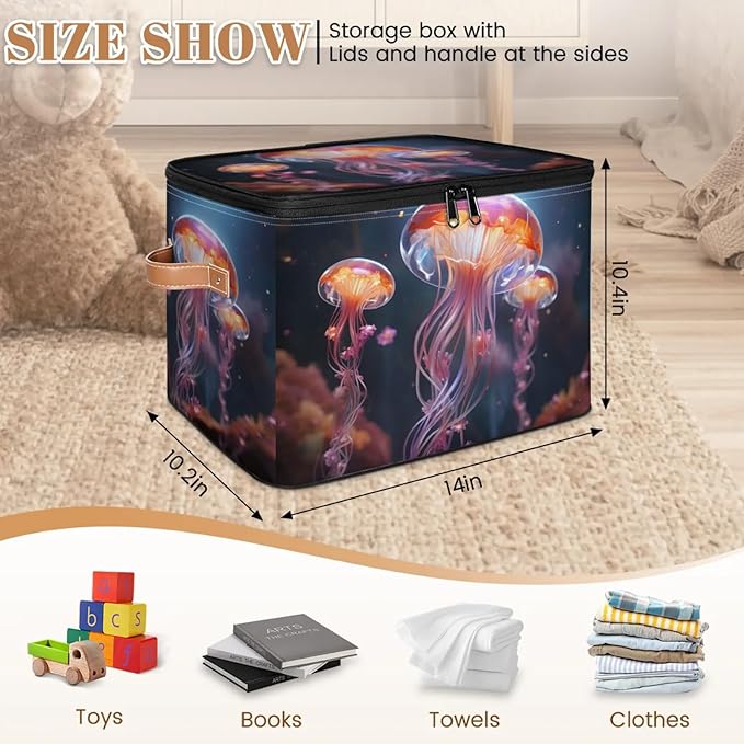Storage Bins with Lids Jellyfish Ocean Storage Basket Clothes Organizer with Handles Closet Storage Containers for Clothing Bedding Blanket