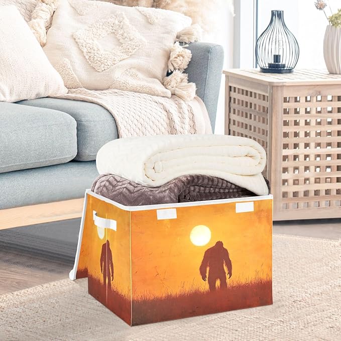 Storage Cube with Lid Sun Sasquatch Print 16.5×12.6×11.8 IN Collapsible Large Capacity Foldable Storage Basket Bin Organizer