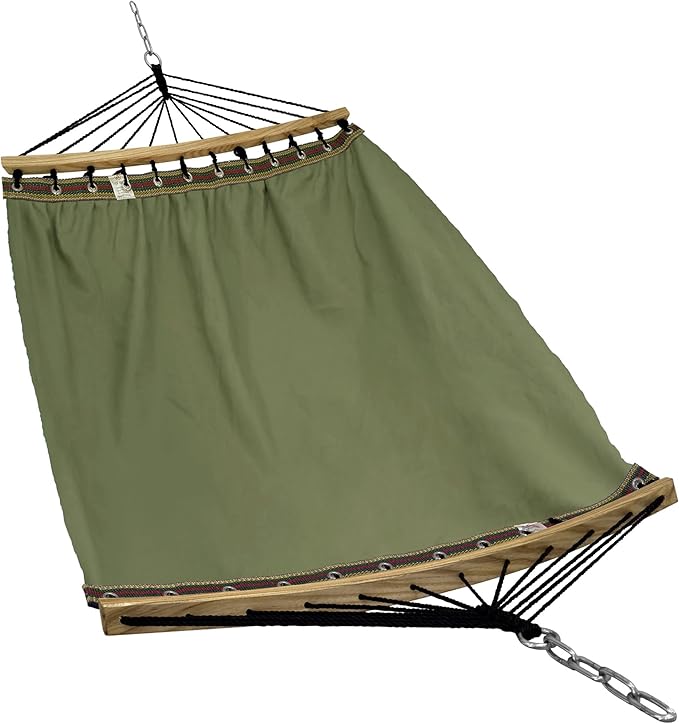 Tranquillo Double Hammock 2 Persons Cotton Canvas 600 lbs Portable Camping Hammock with Solid Curved Wood Spreader Bar Hammock for Camping Travel Indoor Patio Garden Sage
