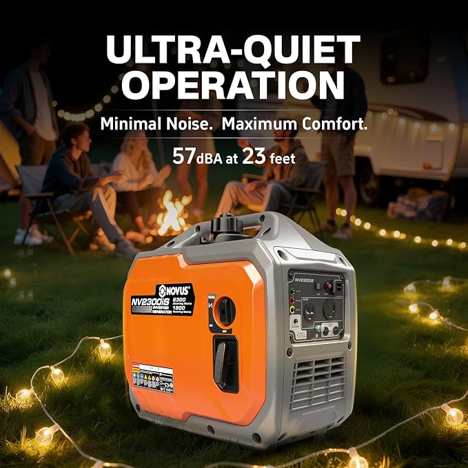 NOVUS 2300W Inverter Generator Portable Gas Generator for Camping Home and RV Super Quiet and Lightweight RV Ready with 30A Outlet CO Sensor Parallel Ready ECO Model Feature EPA Compliant