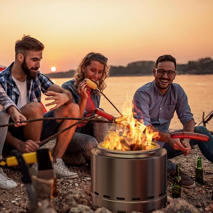 ROOMTEC 19.5 Smokeless Fire Pit Portable Wood Burning Firepit with Stand and Bag Easy Clean Bonfire with Removable Ash Pan Low Smoke Fireplaces for Camping Patio and Outside