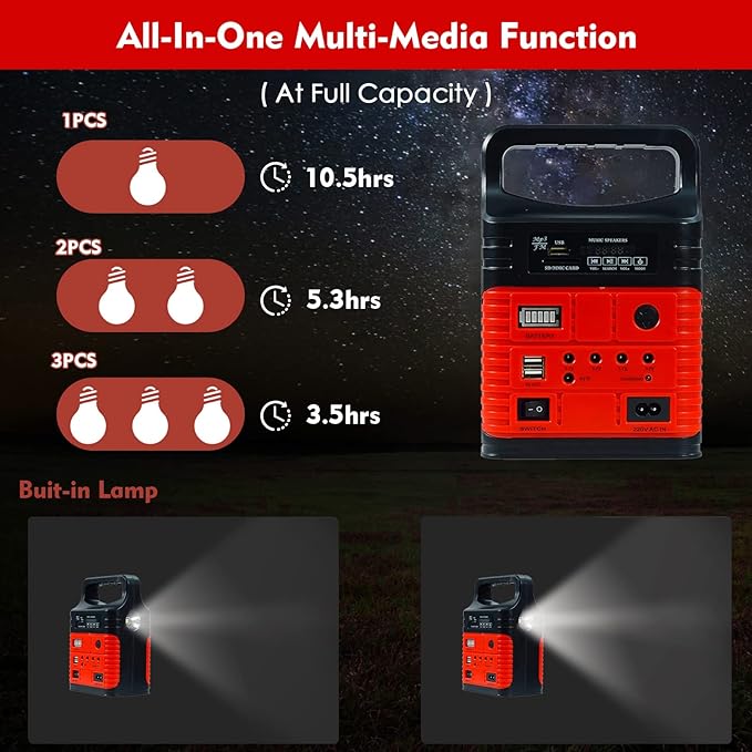 Solar Generator - Portable Power Station for Emergency Power SupplyPortable Generators for CampingHome Use&ampOutdoorSolar Powered Generator With Panel Including 3 Sets LED Light (Red Color)