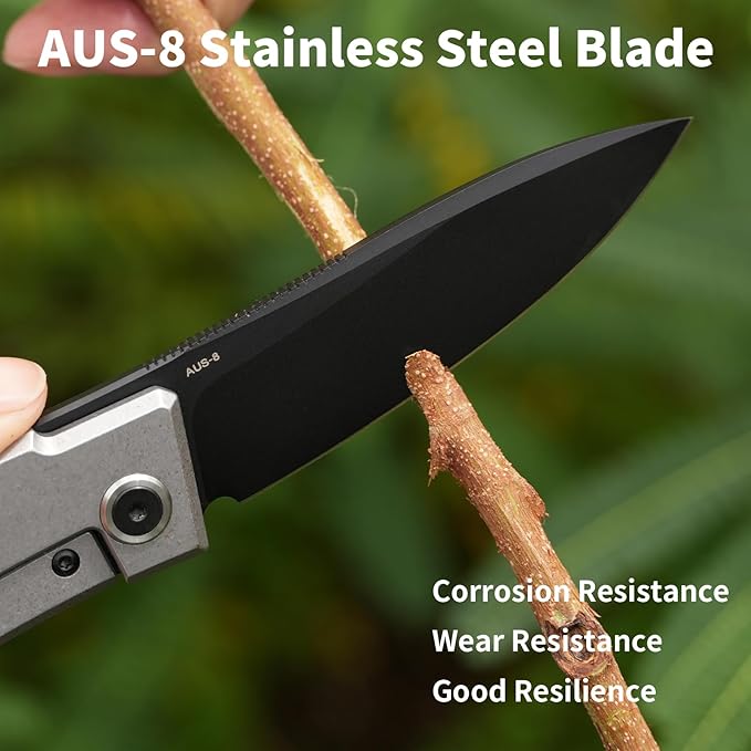 KATSU Japanese Folding Pocket Knife For Men Women Sakura Blade Nemoto Design 3.5 AUS-8 Steel Blade EDC Knife with Pocket Clip for Indoor &amp Outdoor Camping Fishing Hiking (Black)