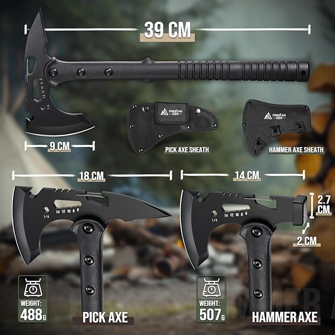 Freelander Tactical Axe 2 Pack and Fixed Blade KnifePlain &amp Serrated Edge