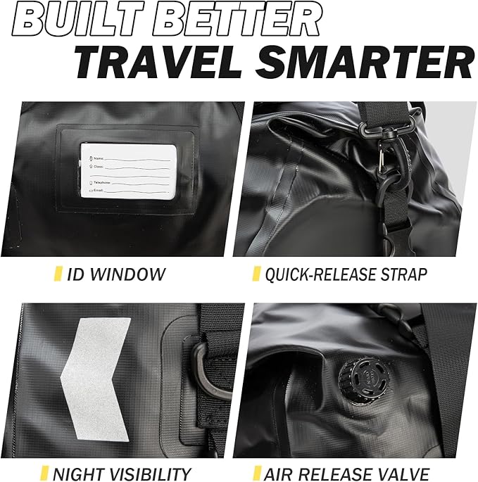 Waterproof Duffel Bag 40L - Heavy Duty Dry Bag Backpack for Motorcycle Travel Kayaking Boating &amp Camping - Watertight Roll Top Gear Bag with Air Valve &amp Reflective Strips for Men Women