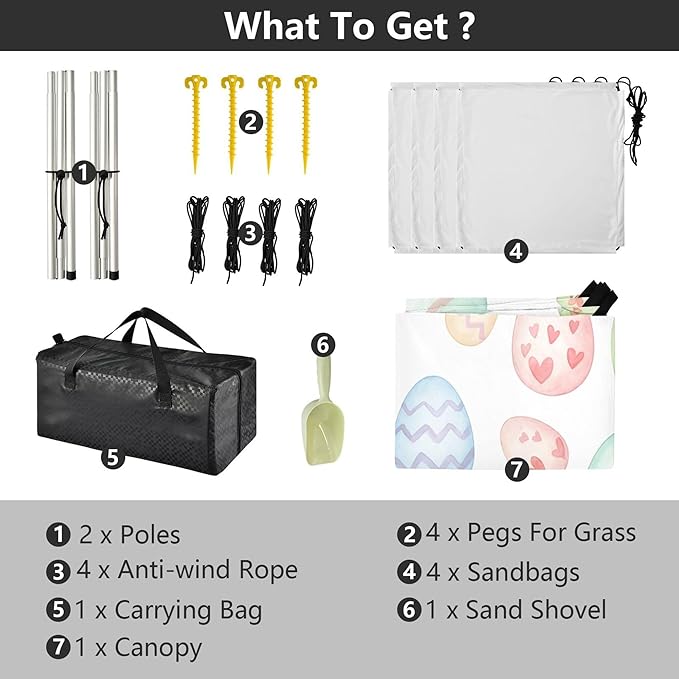 Easter Egg Beach Canopy Sun Shelter with Sandbags &amp Sand Shovel &amp Windproof Ropes - Portable 110x126 Beach Shade Beach Tent for Camping Picnics