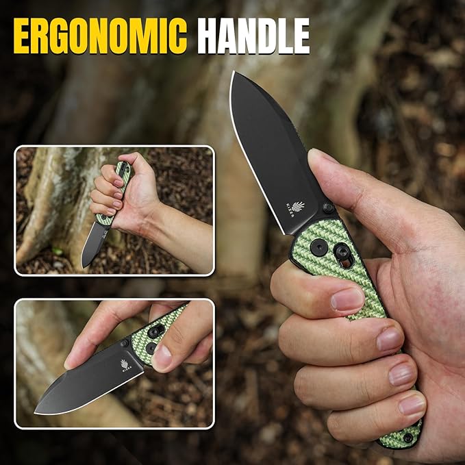 Kizer Drop Bear EDC Pocket Knife 2.97” Nitro-V Steel Blade G10 Carbon Fiber Handle Folding Knife with Thumb Stud Opener Lightweight Clutch Lock Camping Hunting Knife for Men Women Gift V3619A4