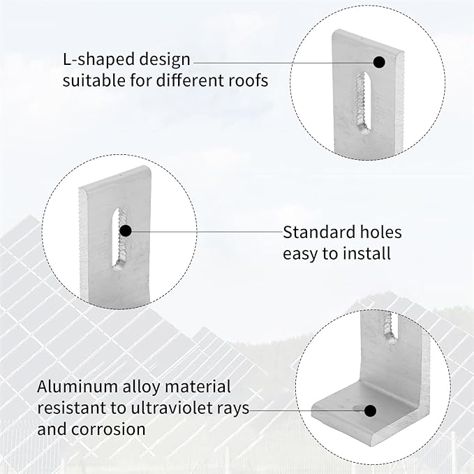 L Foot Solar MountAluminum Alloy Photovoltaic Solar Panel Mounting L Brackets for Roof PV System Waterproof &amp Weather ProofStrong Load (20PCS)
