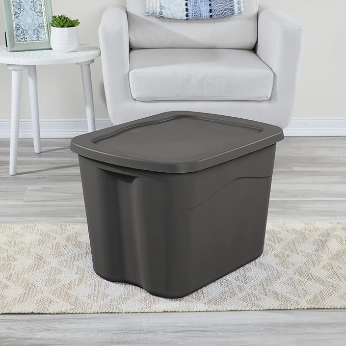 8 Pack 18 Gallon Plastic Storage Bins &amp Totes Stackable with Snap-On Lids for Home Garage Closet Basement Organization Containers (Gray)