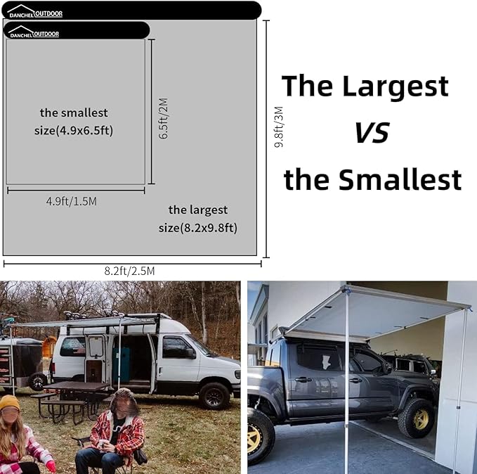 DANCHEL OUTDOOR Car Awning 6.5x9.8ft Roof Rack Pull-Out Sun Shelter Canopy Waterproof 4x4 Vehicle Side Overland Awning Camping Gray