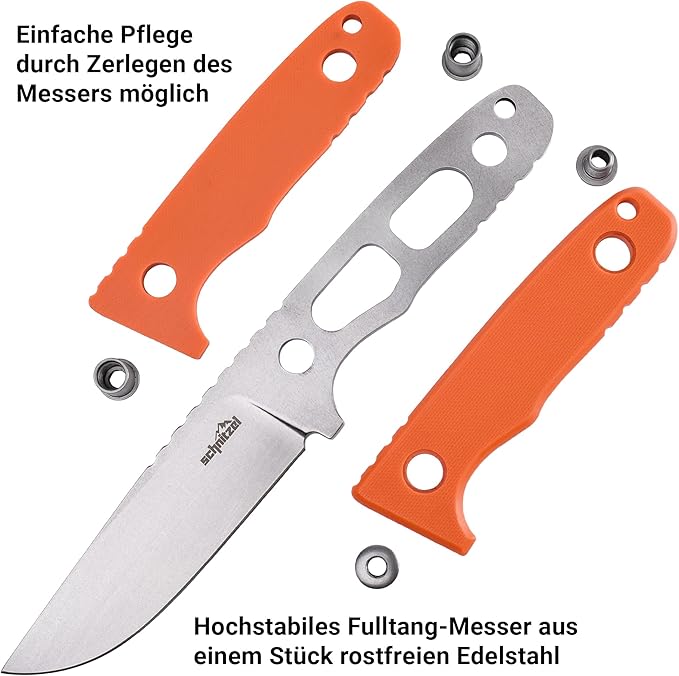 SCHNITZEL TRI - Outdoor Knife with Kydex Sheath and Dangler Carrying System – Bushcraft Outdoor Leisure Adult (Orange)