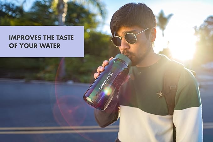 LifeStraw Go Series – BPA-Free Water Filter Bottle for Travel and Everyday Use Removes Bacteria Parasites and Microplastics Improves Taste 1L Aegean Sea