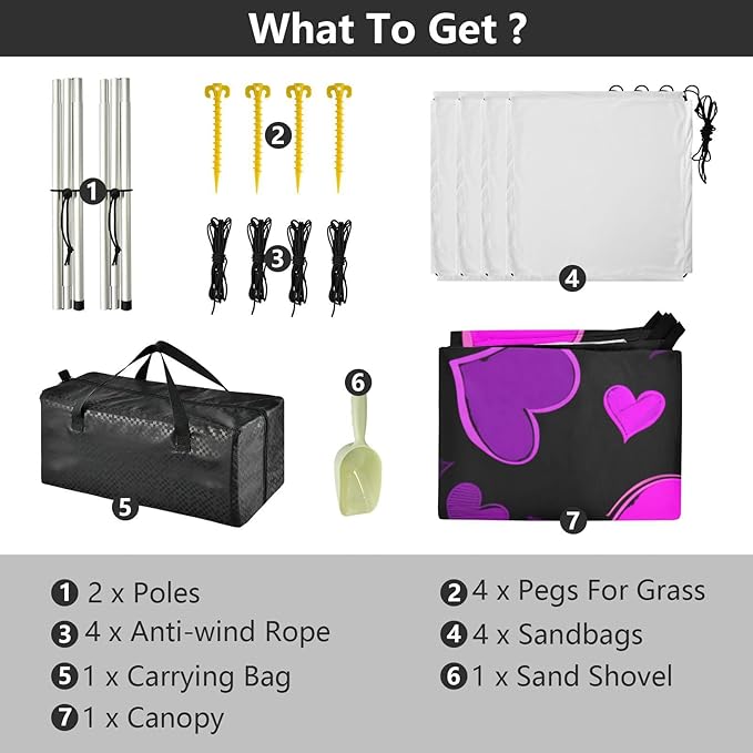 Beach Canopy with Windproof Ropes &amp Sandbags Beach Tent Sun Shade Sun Shelter for Camping Trips Fishing Backyard Fun or Picnics Heart