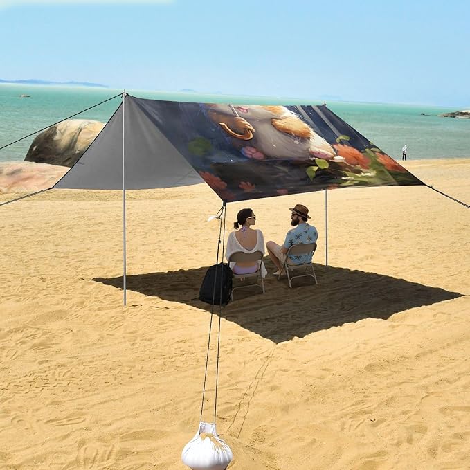 ALAZA Cute Hamster Beach Tent Sun Shelter UPF50+ Protection Beach Shade Canopy w/ 4 Sandbags for Outdoor Camping Fishing Backyard Fun Picnic 10x9 ft