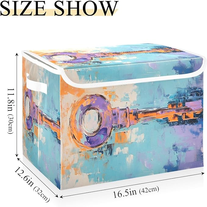 AIXIWAWA Lidded Storage Cube (Painting Key) Fabric Foldable Closet Bins with Flip Lid and Handles Organizer Basket Container 16.5 x 12.6 x 11.8 IN