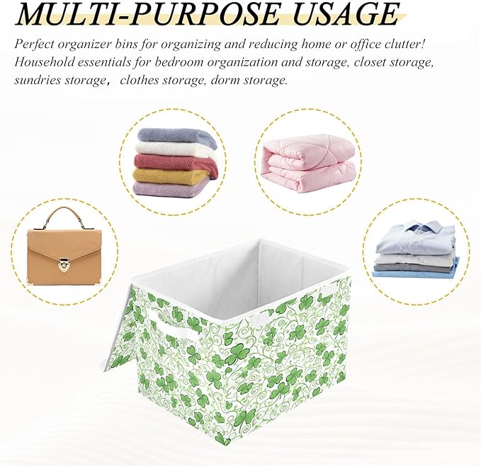 Twisted Clover Fabric Storage Bins with Lids and HandleFoldable Storage Bins with LidsCloset Organizers for Clothes Storage Room Organization Office Storage Chest Organizer